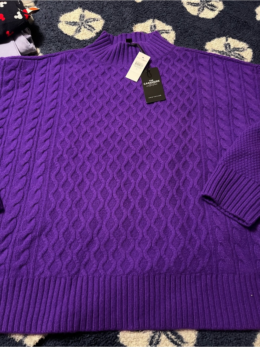 Ann Taylor Purple Cable-Knit Cashmere Sweater